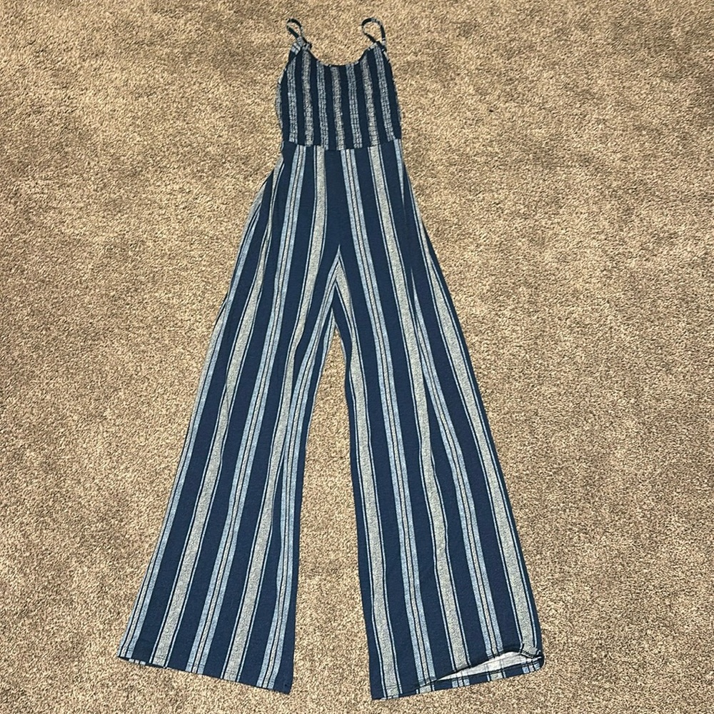 blue striped romper